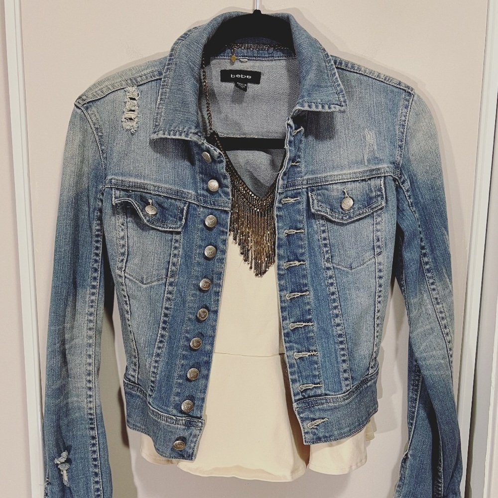 Bebe Distressed Denim Jacket